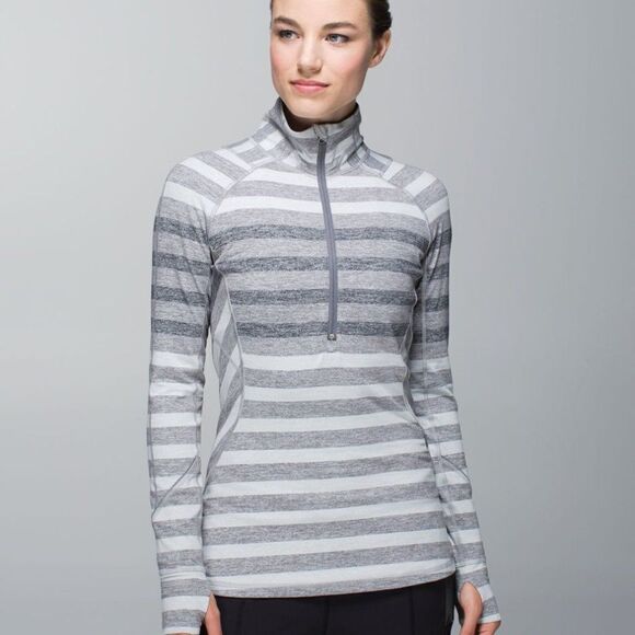 Lululemon Race Your Pace 1/2 Zip Marshmallow Stripe Heathered Slate Size 4 - Picture 2 of 14